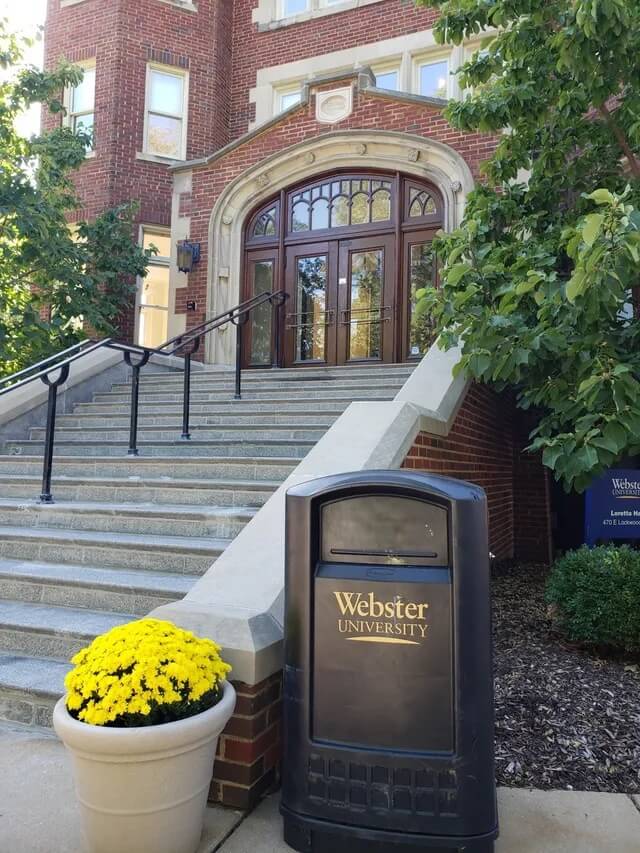 Steps leading to a university building entrance.